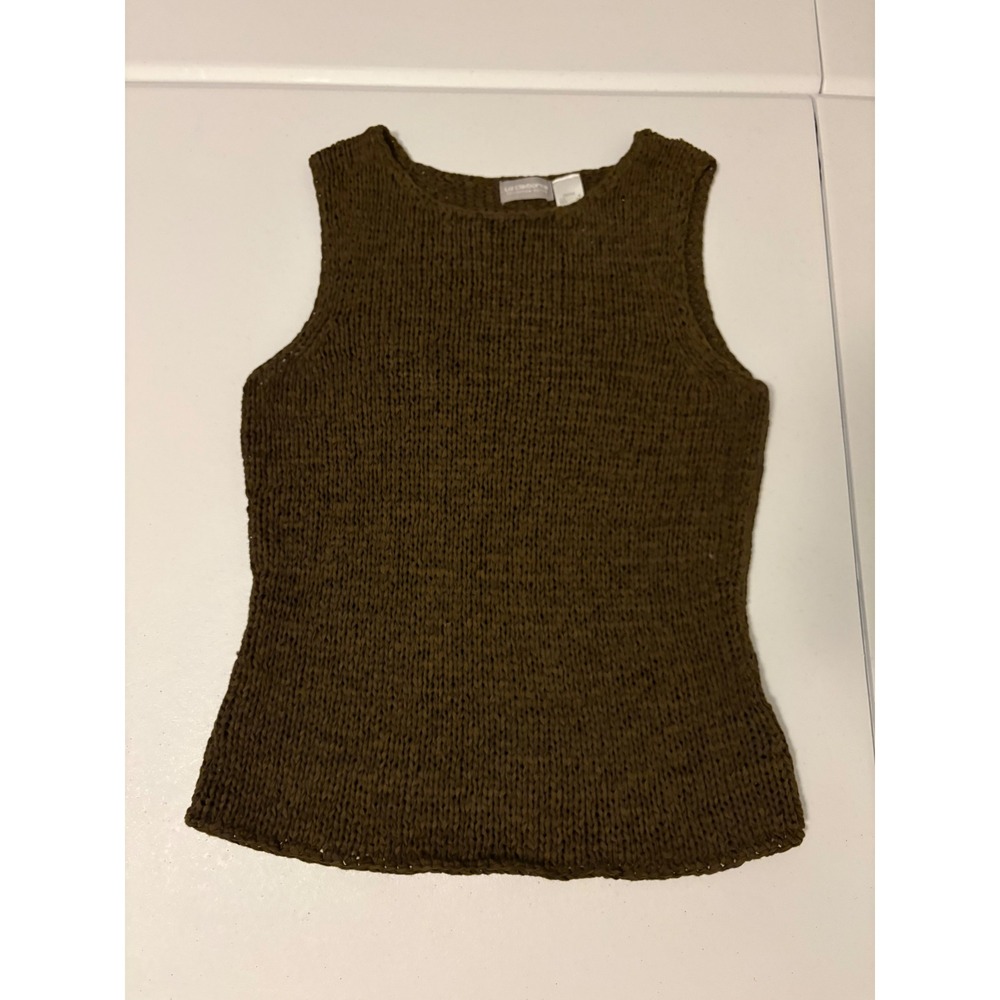 Liz Claiborne Petite Olive Green Knit Sweater Tank Top Boho Earthy g5